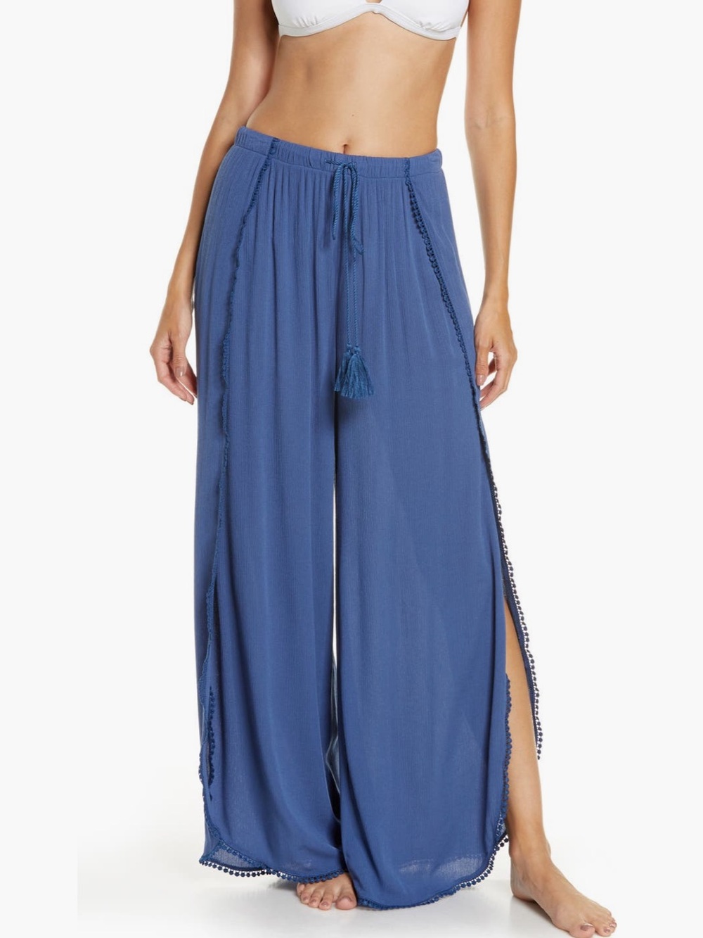 Chelsea28 Ana Smocked Wide Leg Split-Side Beach Pants in Deep Blue